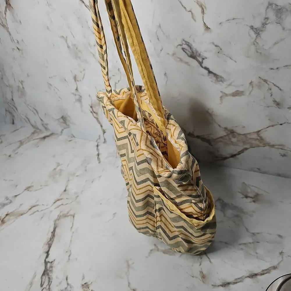 large Tote Boho Bag‎ Yellow and Greeen Chevron
